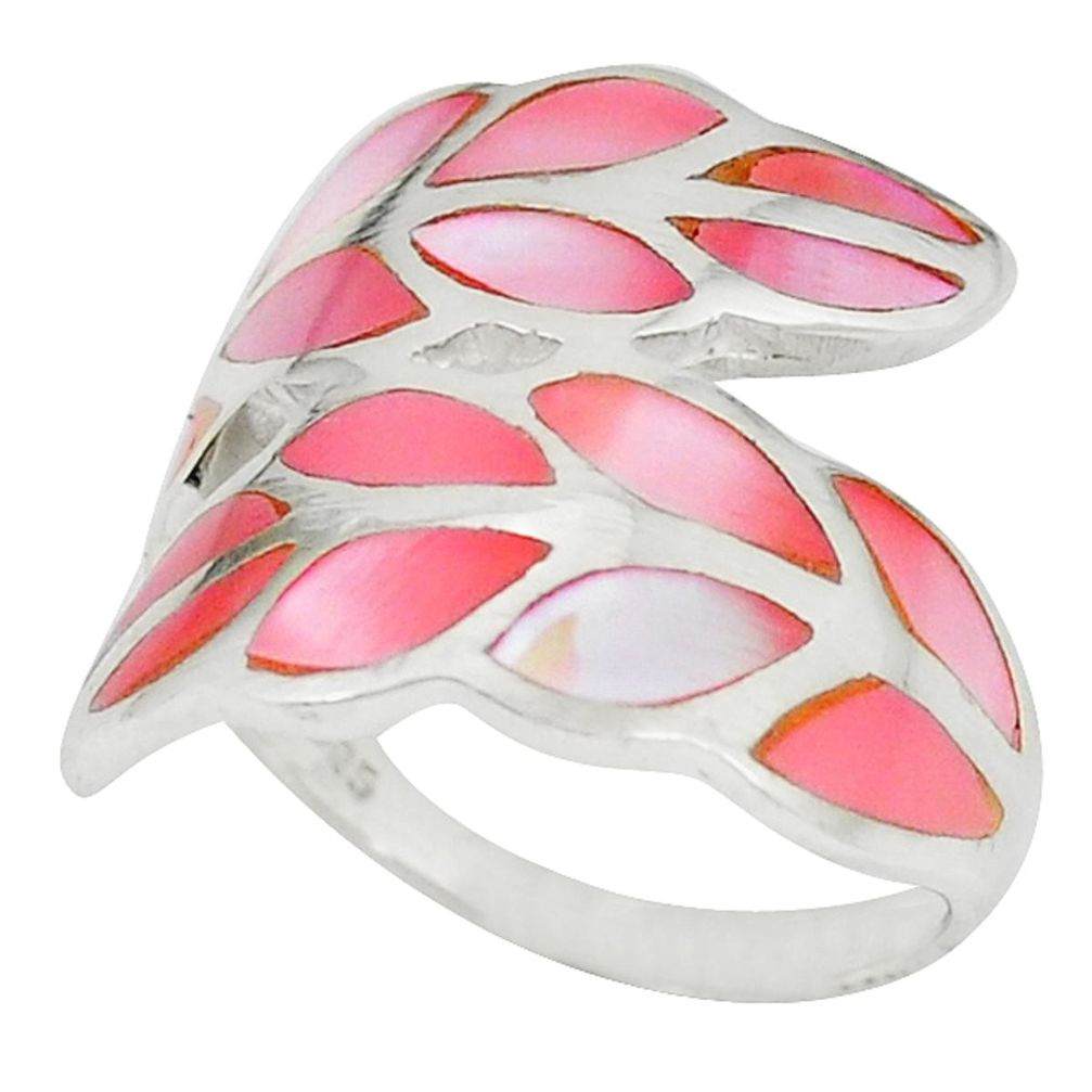 Clearance Sale-Pink pearl enamel 925 sterling silver ring jewelry size 8 a49434