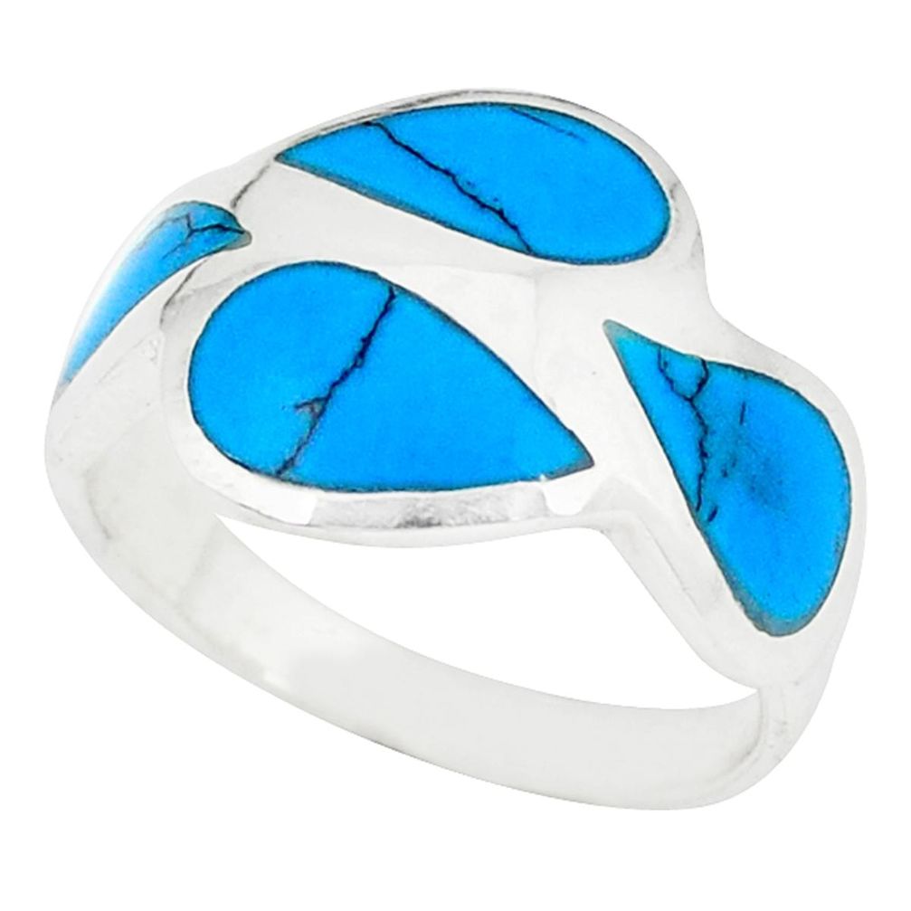 Clearance Sale-Fine blue turquoise enamel 925 sterling silver ring jewelry size 7.5 a49437