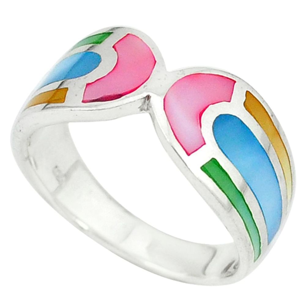 Clearance Sale-Multi color blister pearl enamel 925 sterling silver ring size 6.5 a49451