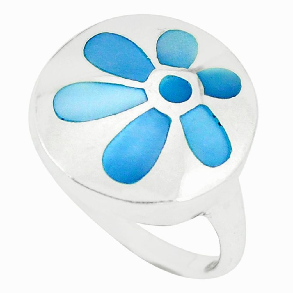 Clearance Sale-Blue pearl enamel 925 sterling silver ring jewelry size 7.5 a49456