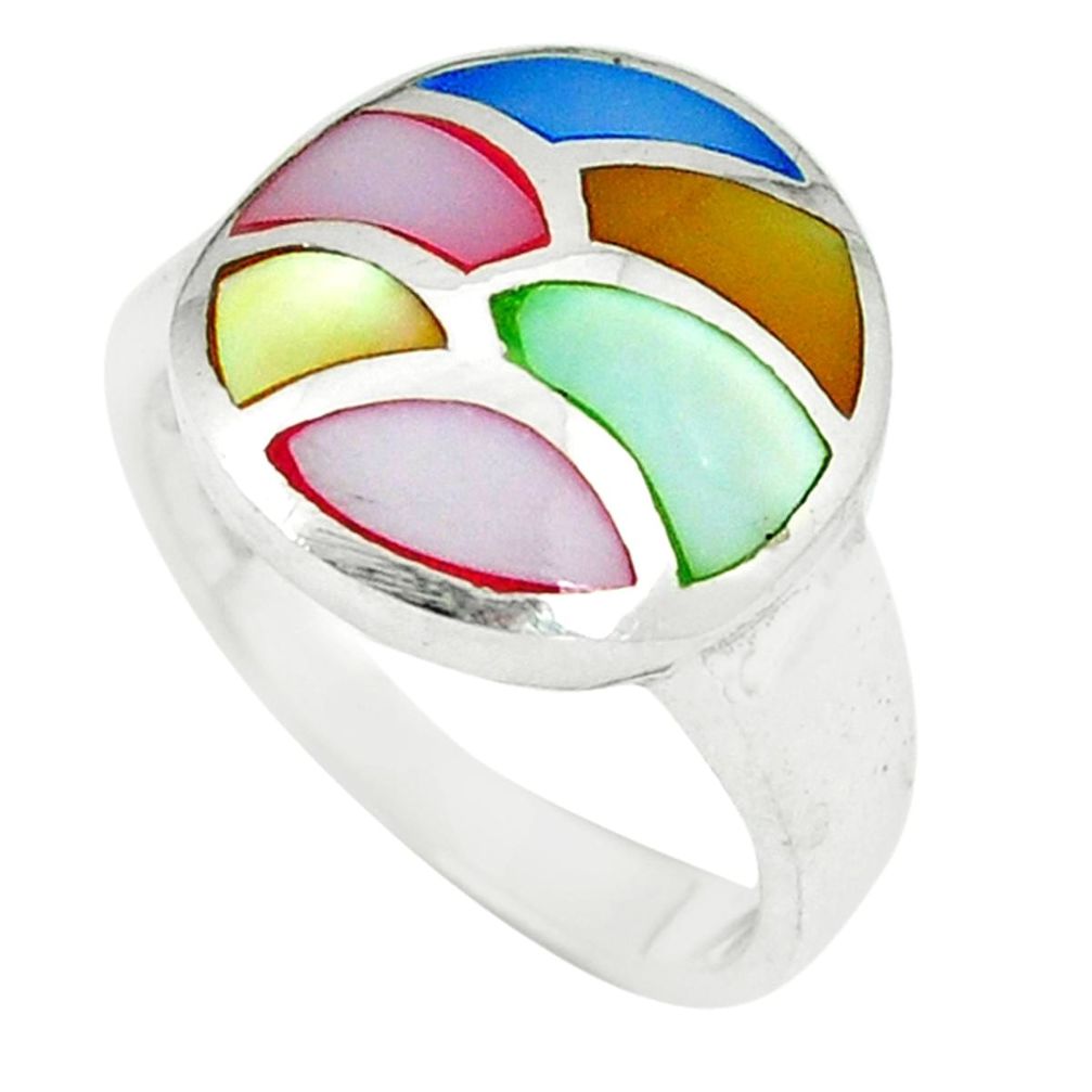 Clearance Sale-Multi color blister pearl enamel 925 sterling silver ring size 6.5 a49468