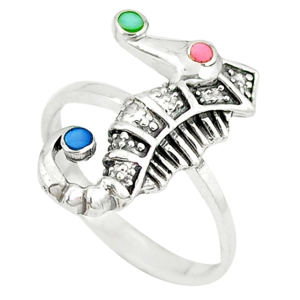 Clearance Sale-Blister pearl enamel 925 silver seahorse ring jewelry size 7.5 a49474