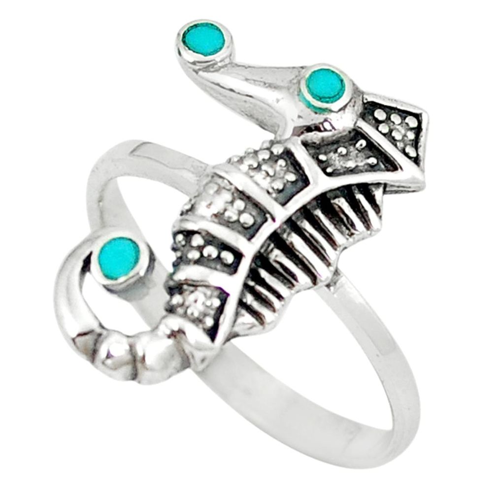 Clearance Sale-Fine green turquoise enamel 925 silver seahorse ring jewelry size 7.5 a49508