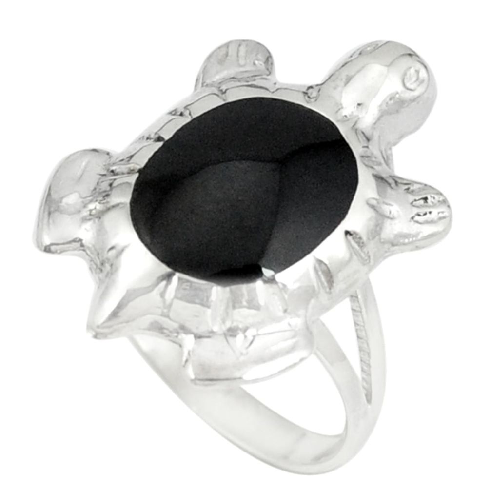 Clearance Sale-Black onyx enamel 925 sterling silver tortoise ring jewelry size 7 a49511