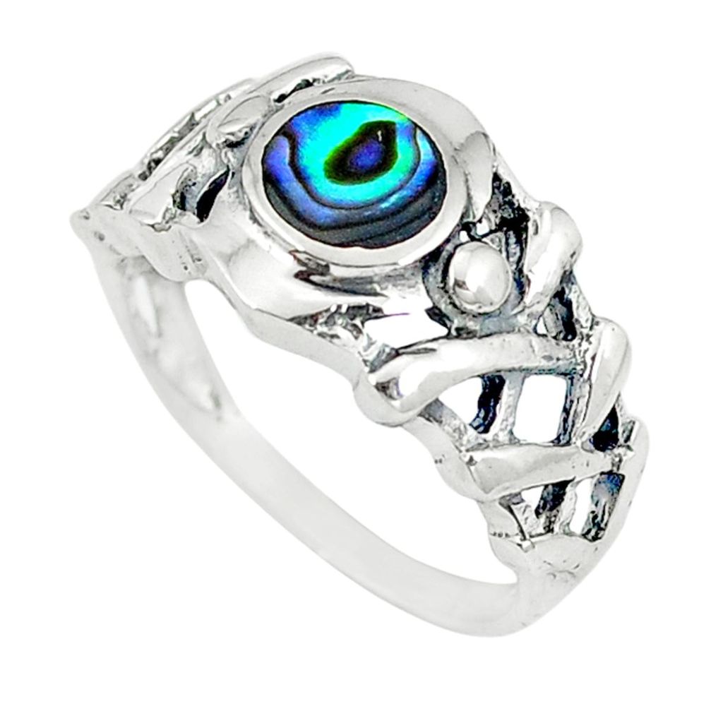 Clearance Sale-Green abalone paua seashell 925 sterling silver ring size 7.5 a49517