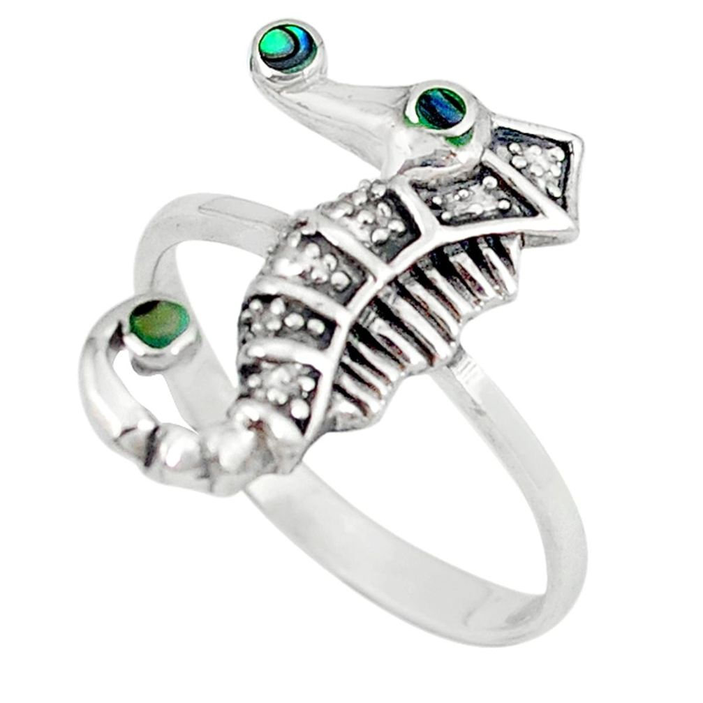 Clearance Sale-Green abalone paua seashell 925 silver seahorse ring jewelry size 8.5 a49520