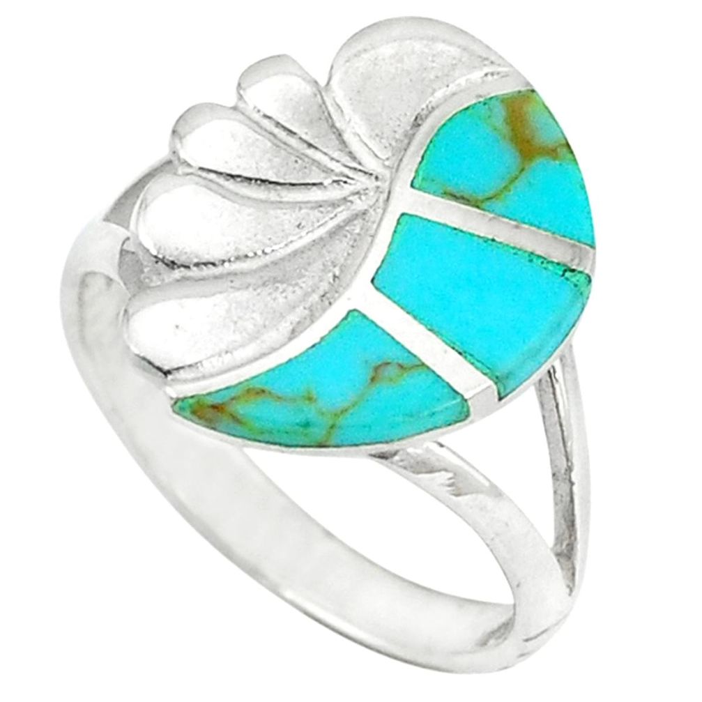 Clearance Sale-Fine green turquoise enamel 925 sterling silver ring size 5.5 a49536