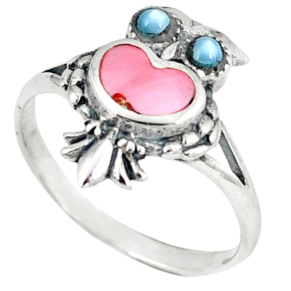 Clearance Sale-Multi color blister pearl enamel 925 silver owl ring size 8.5 a49537