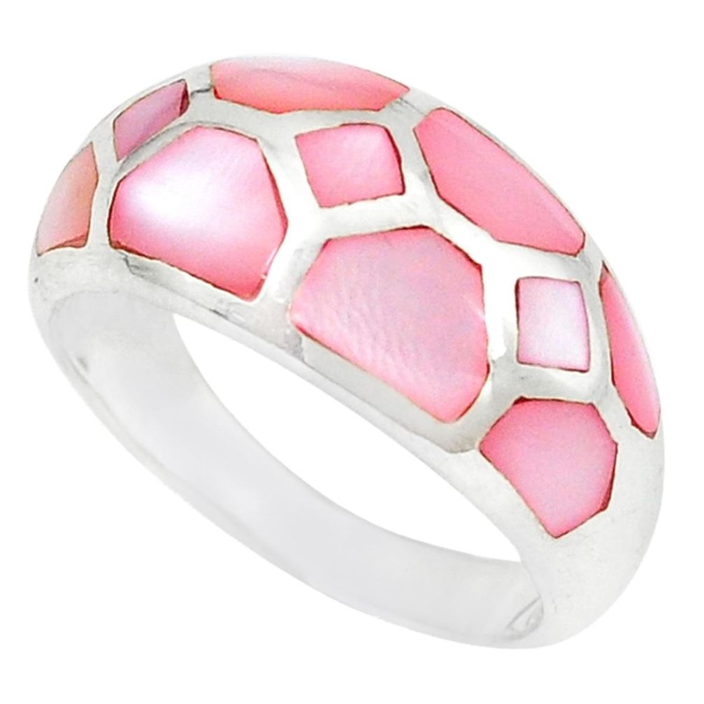 Clearance Sale-Pink pearl enamel 925 sterling silver ring jewelry size 7.5 a49550