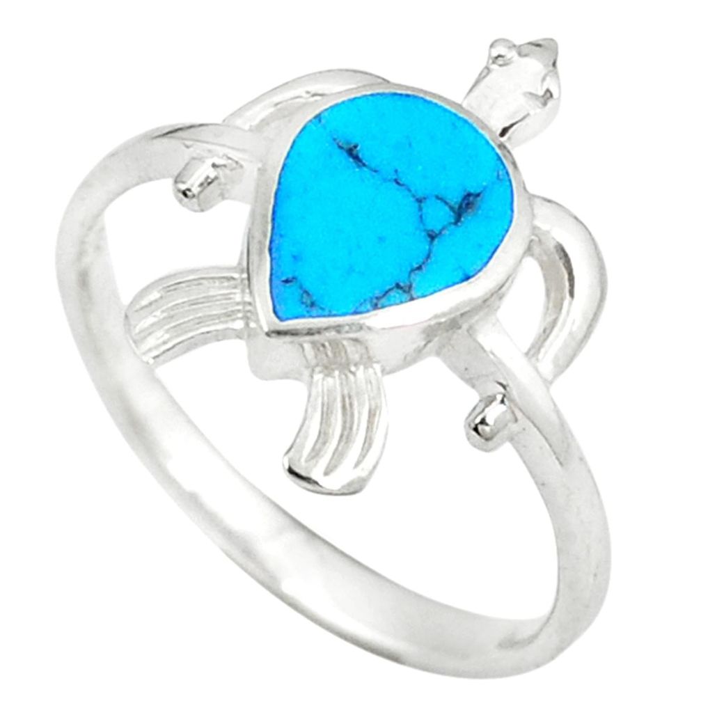 Clearance Sale-Fine blue turquoise enamel 925 silver tortoise ring jewelry size 7 a49572