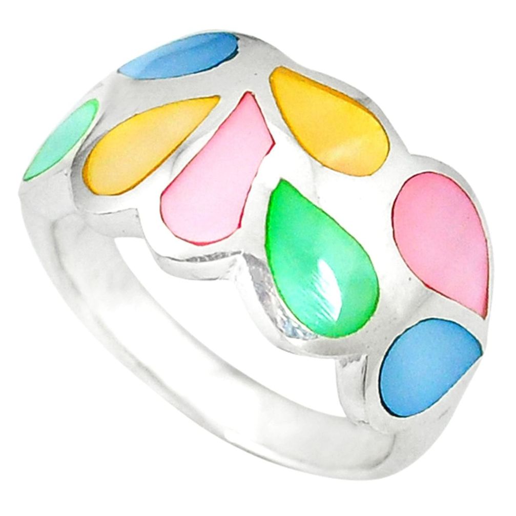 Clearance Sale-Multi color blister pearl enamel 925 sterling silver ring size 6.5 a49712