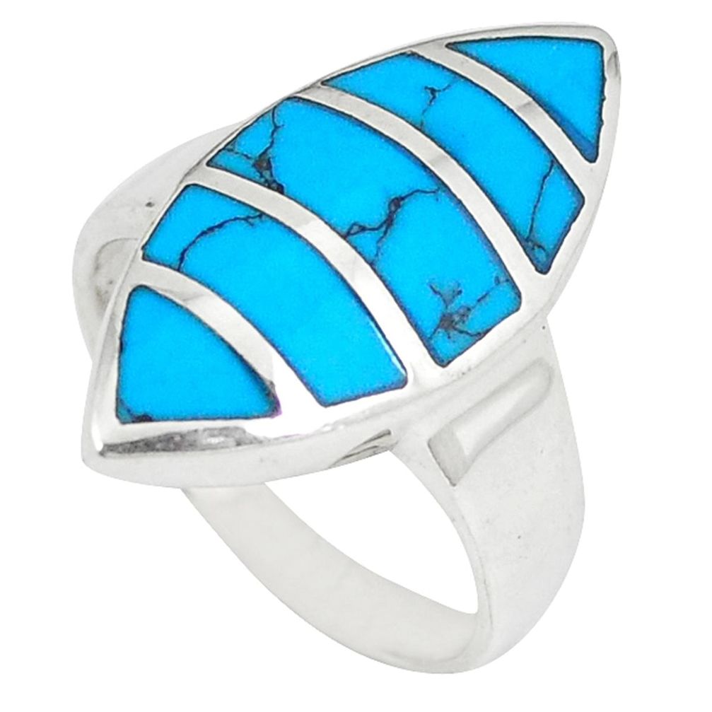 Fine blue turquoise enamel 925 sterling silver ring jewelry size 6 a49927