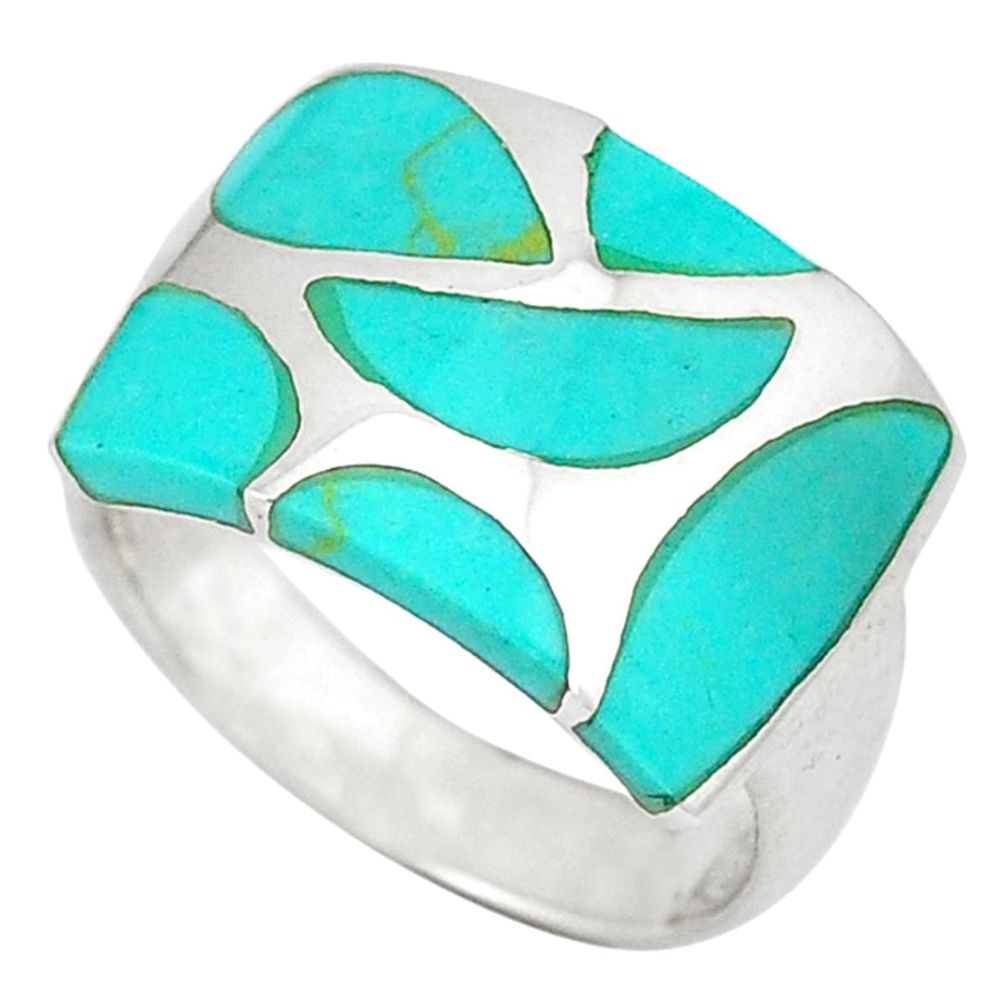 Clearance Sale-Fine green turquoise enamel 925 sterling silver ring size 6 a50256