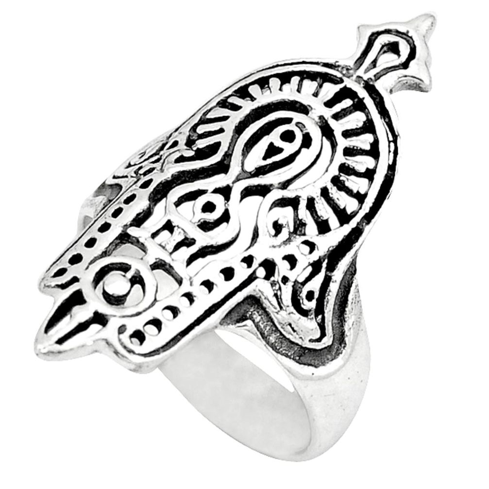 Clearance Sale-Indonesian bali style solid 925 silver hand of god hamsa ring size 7 a50328