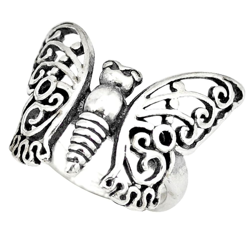 Indonesian bali style solid 925 silver butterfly ring size 6.5 a50339