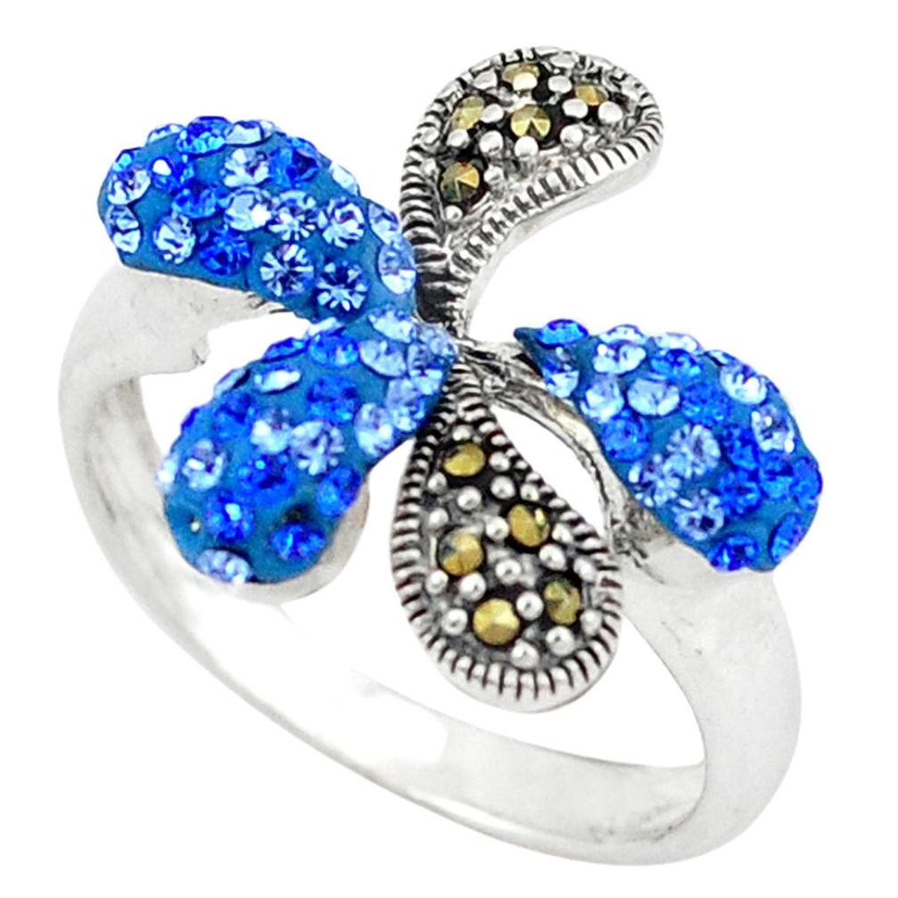 Clearance Sale-Blue sapphire quartz marcasite 925 sterling silver ring size 7.5 a50455