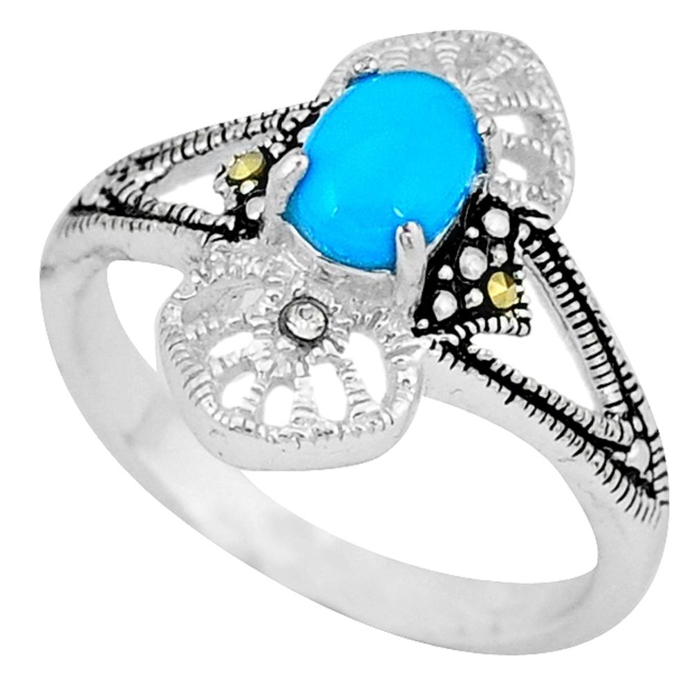 Clearance Sale-Blue sleeping beauty turquoise marcasite 925 silver ring size 6.5 a50508