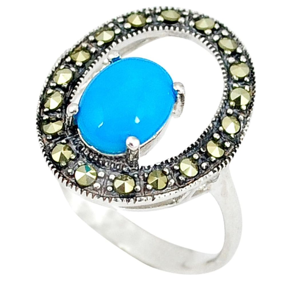 Clearance Sale-925 silver blue sleeping beauty turquoise marcasite ring jewelry size 8 a50577