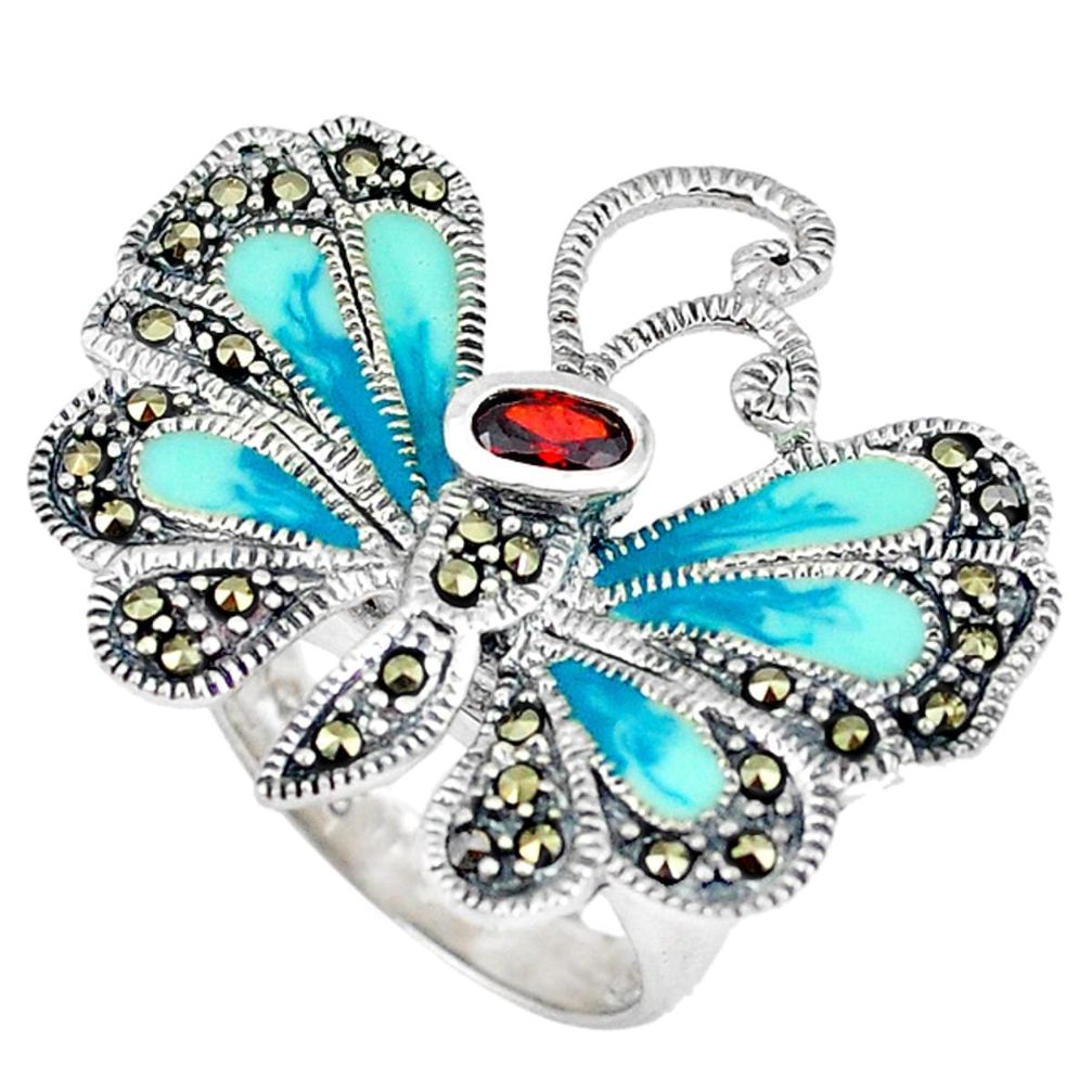 Clearance Sale-Fine blue turquoise marcasite 925 silver butterfly ring jewelry size 6 a50934