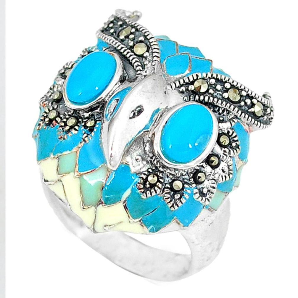 Clearance Sale-925 silver blue sleeping beauty turquoise owl ring jewelry size 6.5 a50955