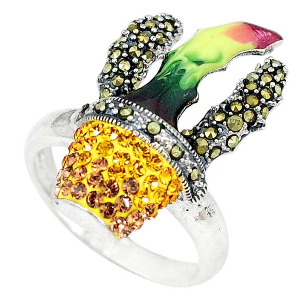 Clearance Sale-Natural lemon topaz marcasite enamel 925 silver ring jewelry size 8.5 a51133