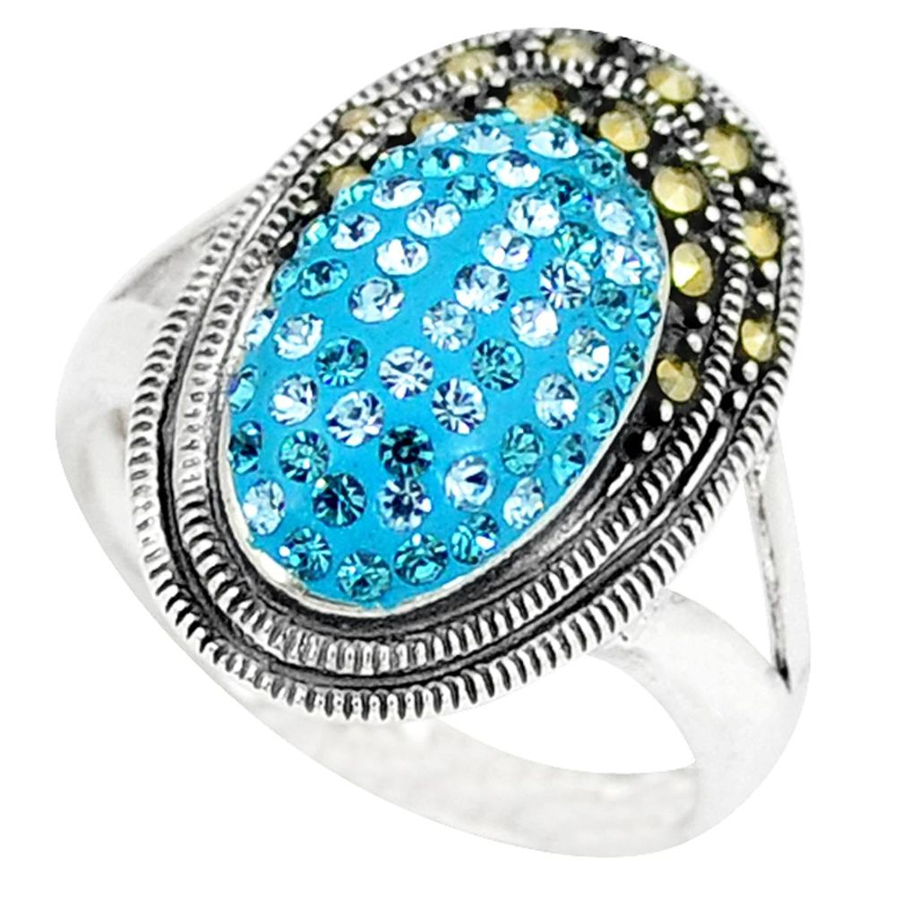Clearance Sale-Blue topaz quartz marcasite 925 sterling silver ring size 6.5 a51145