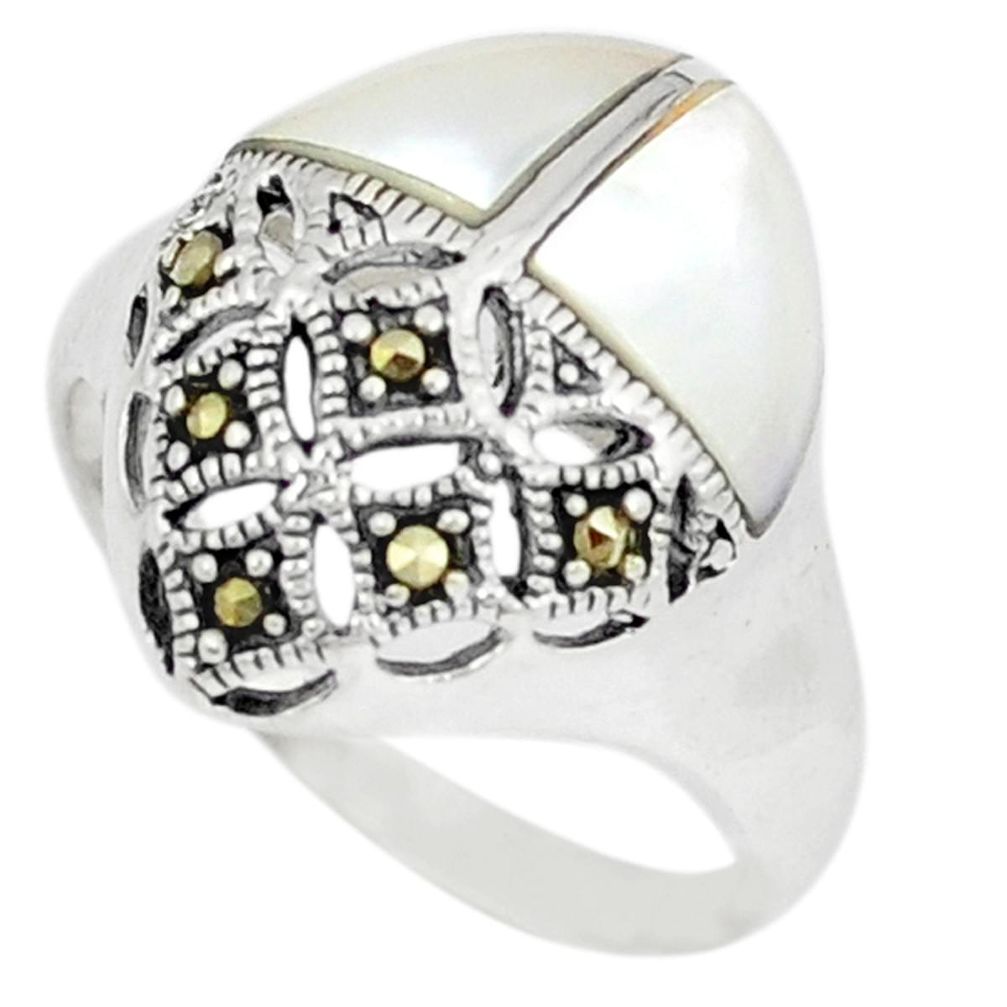 Clearance Sale-Natural blister pearl marcasite 925 sterling silver ring size 6.5 a51184