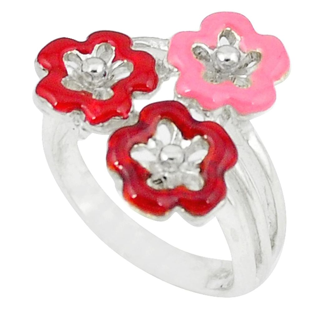 Clearance Sale-925 sterling silver multi color enamel flower ring jewelry size 5.5 a51198