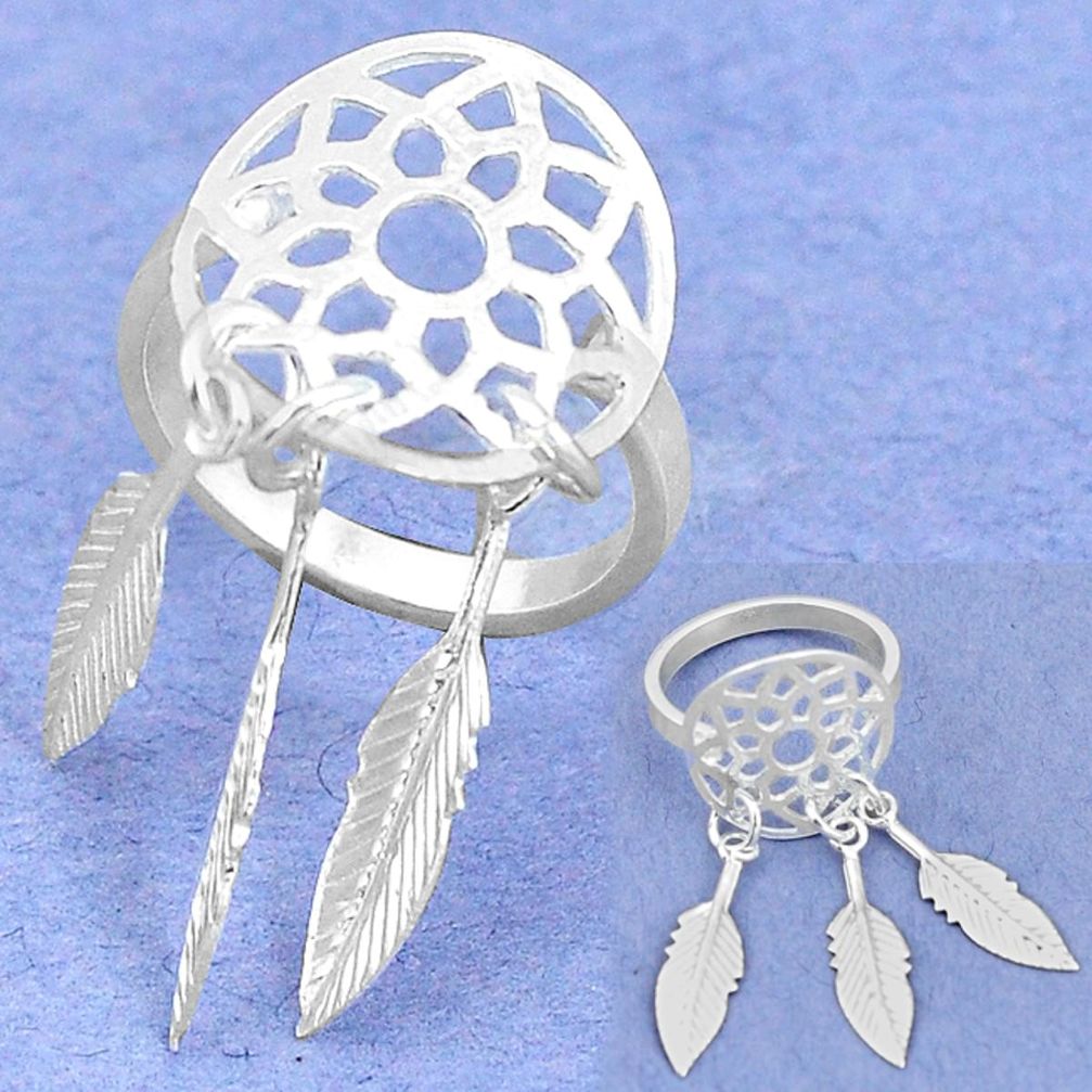Indonesian bali style solid 925 plain silver dreamcatcher ring size 5 a52838