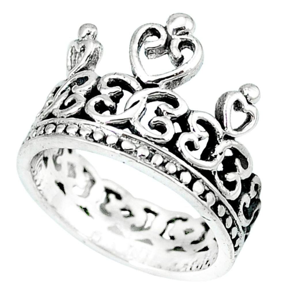 Clearance Sale-Indonesian bali style solid 925 sterling silver crown charm ring size 8 a53043