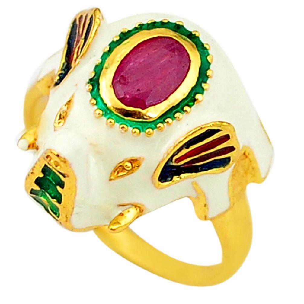 Handmade natural ruby enamel 925 sterling silver gold thai ring size 7 a53279