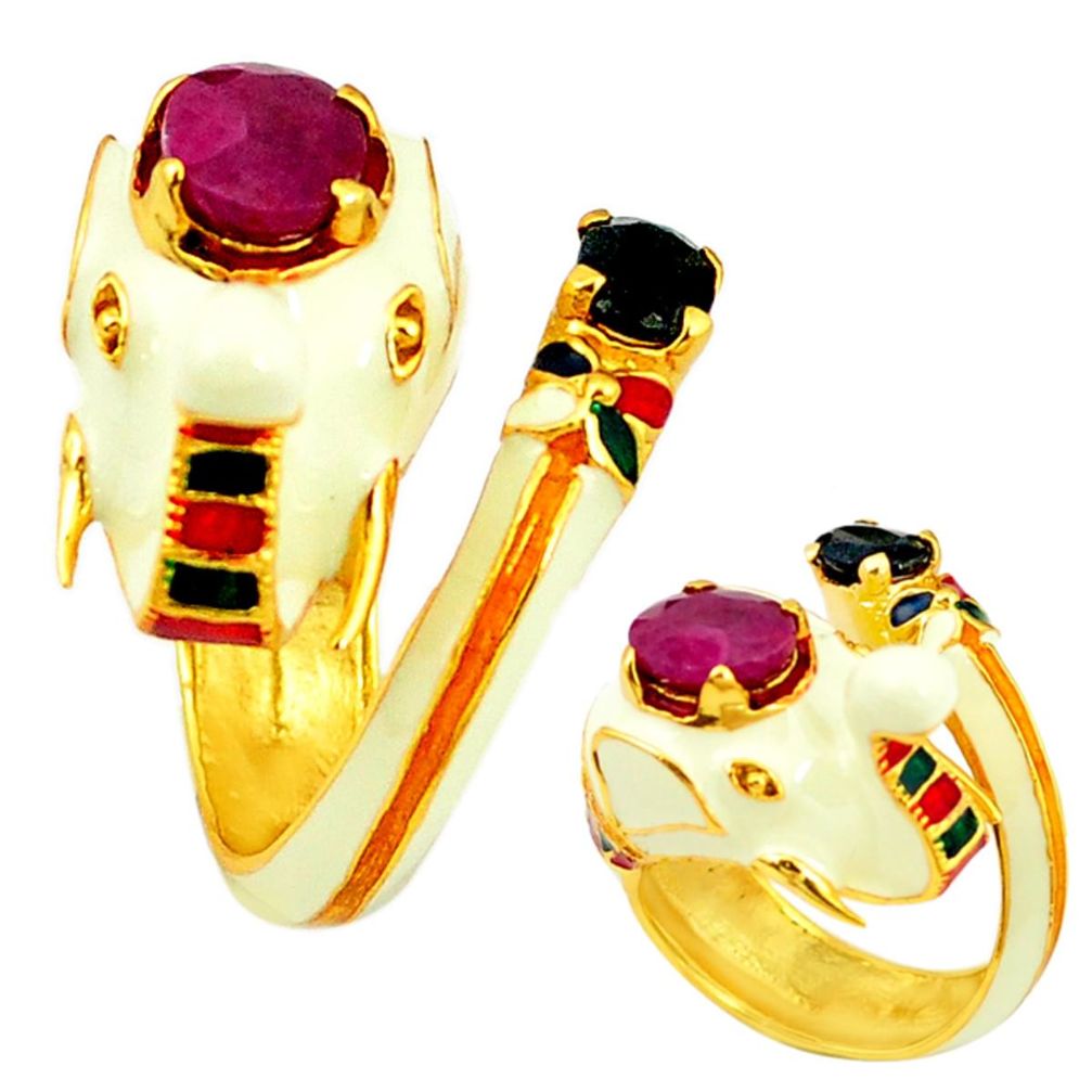 Clearance Sale-Handmade natural red ruby 925 silver 14k gold adjustable thai ring size 9 a53312