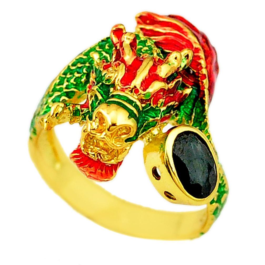 Clearance Sale-Handmade natural blue sapphire 925 silver gold dragon thai ring size 9 a53329