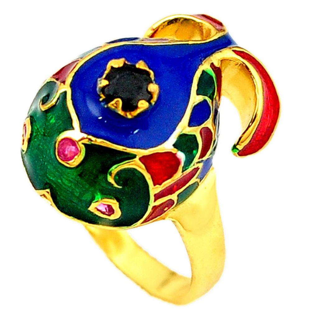 Clearance Sale-925 silver handmade natural sapphire ruby enamel gold thai ring size 8 a53334