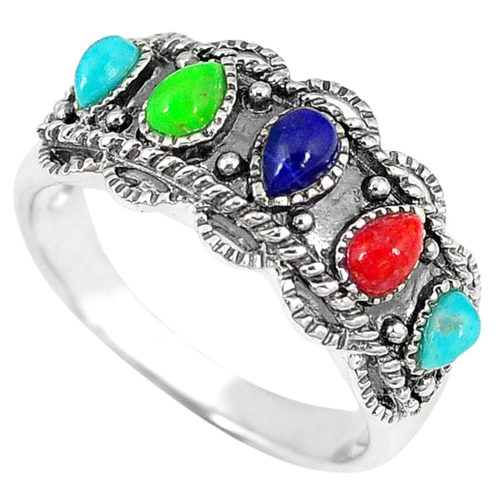 Clearance Sale-925 silver southwestern multi color copper turquoise ring size 9.5 a54497