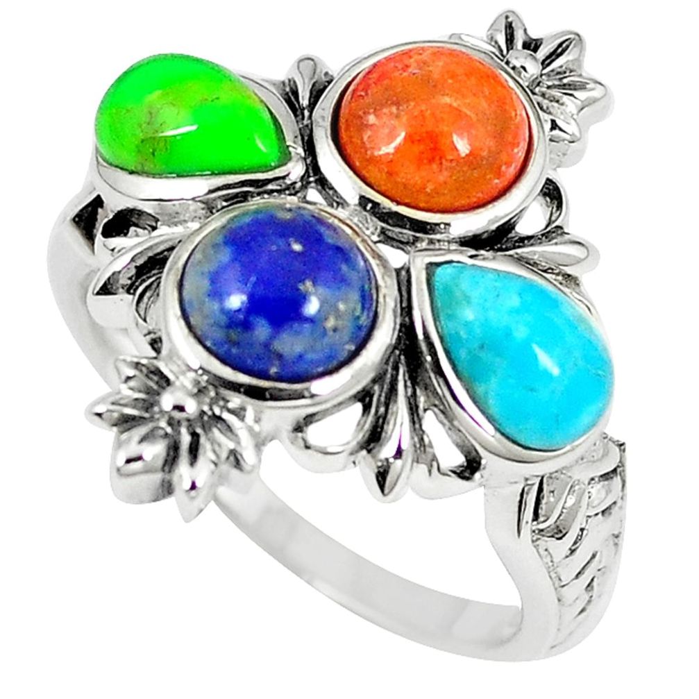 Clearance Sale-925 silver southwestern multi color copper turquoise ring size 8.5 a54508