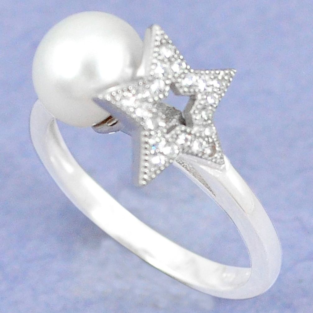 Clearance Sale-Natural white pearl topaz 925 sterling silver ring jewelry size 9 a54711