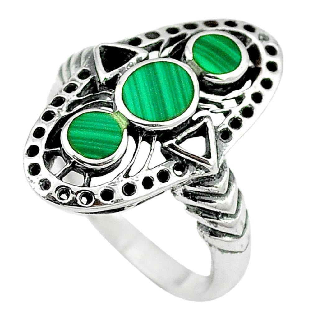 Clearance Sale-Green malachite (pilot's stone) 925 sterling silver ring size 8.5 a54860