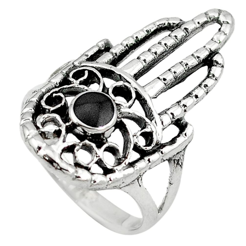Clearance Sale-Black onyx 925 sterling silver hand of god hamsa ring jewelry size 9 a54874