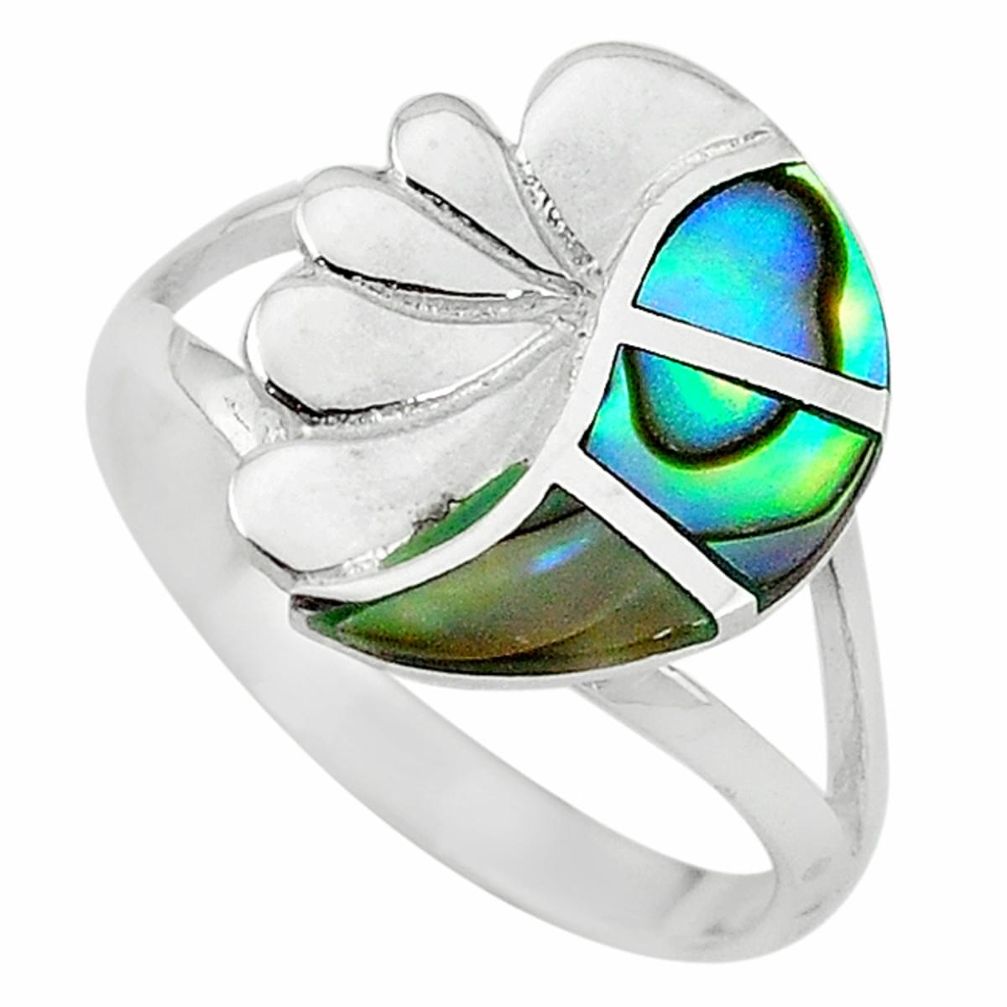 Green abalone paua seashell enamel 925 silver ring jewelry size 8 a54953