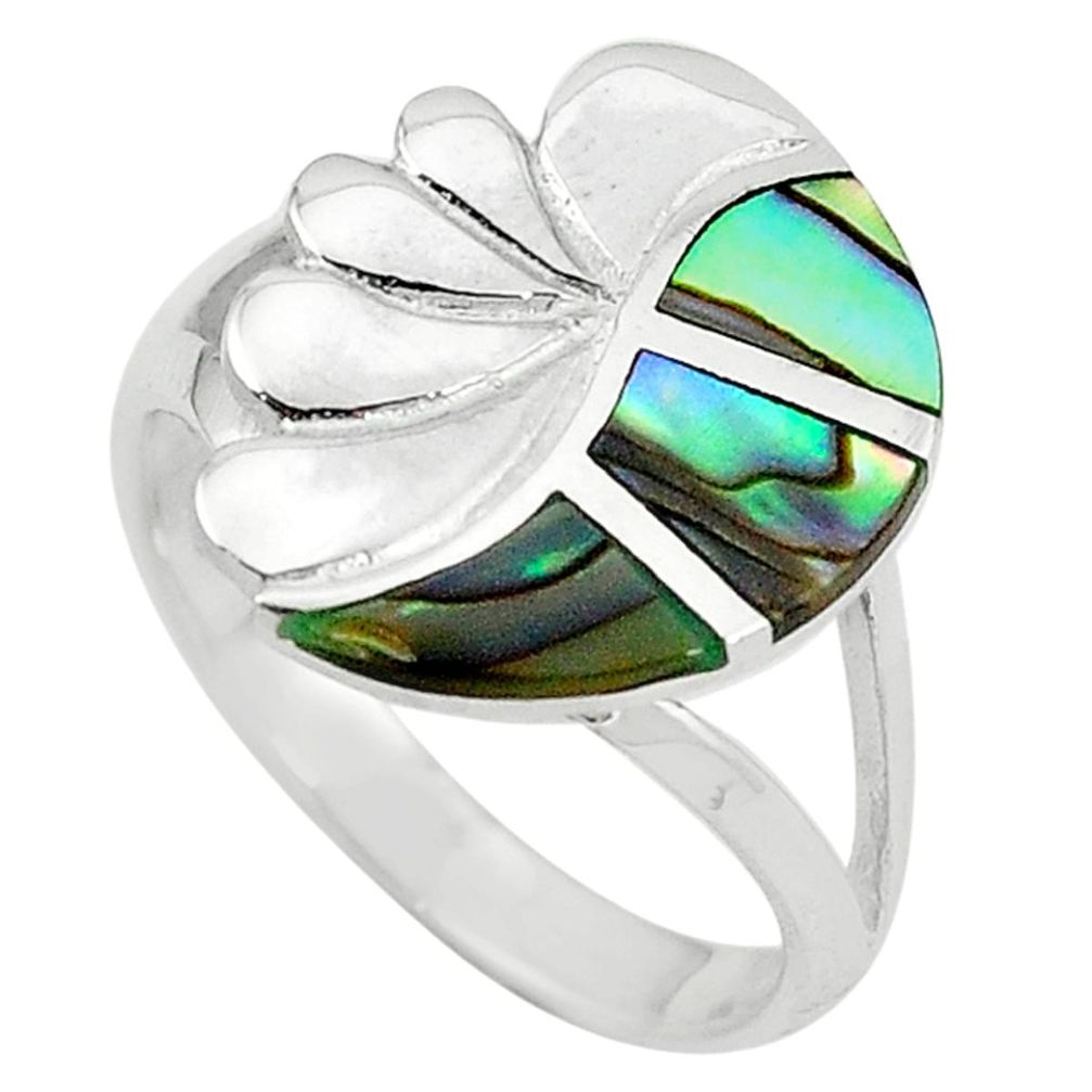 Clearance Sale-Green abalone paua seashell enamel 925 silver ring jewelry size 6 a54956