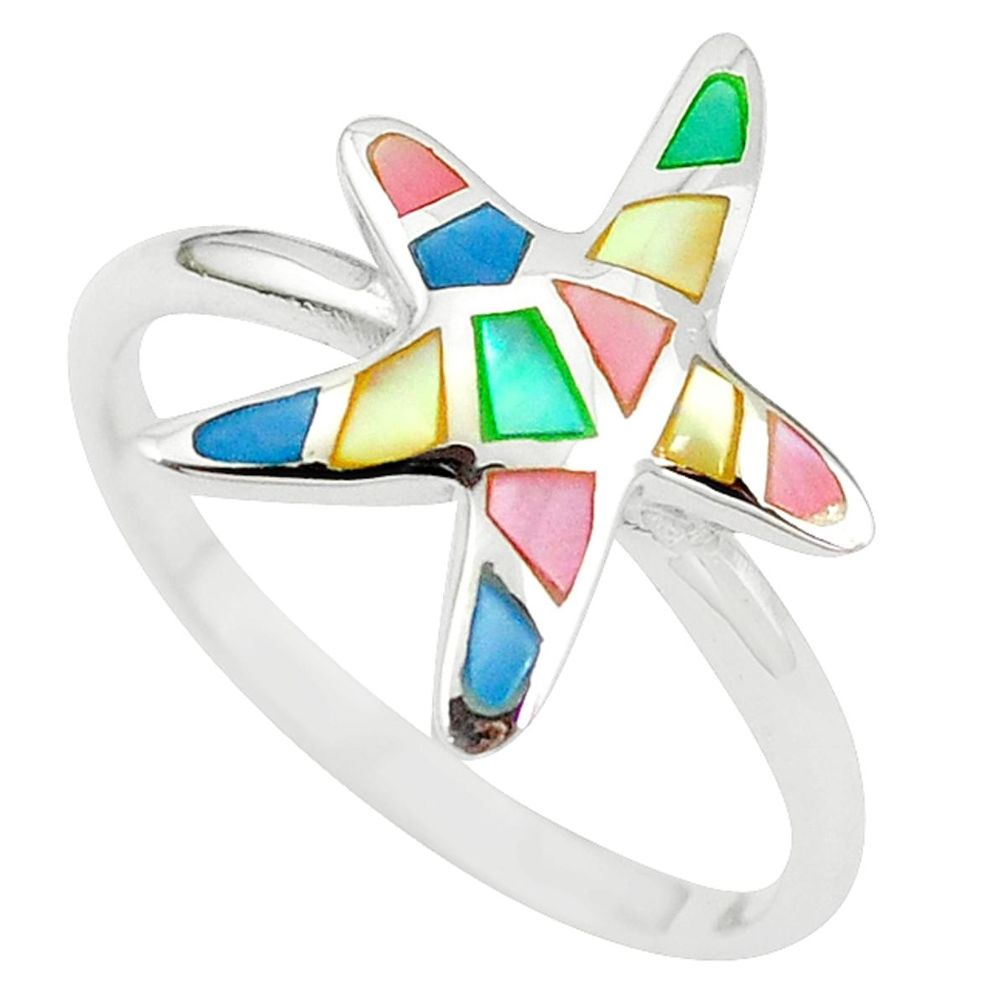 Clearance Sale-Multi color blister pearl enamel 925 silver star fish ring size 10 a54978