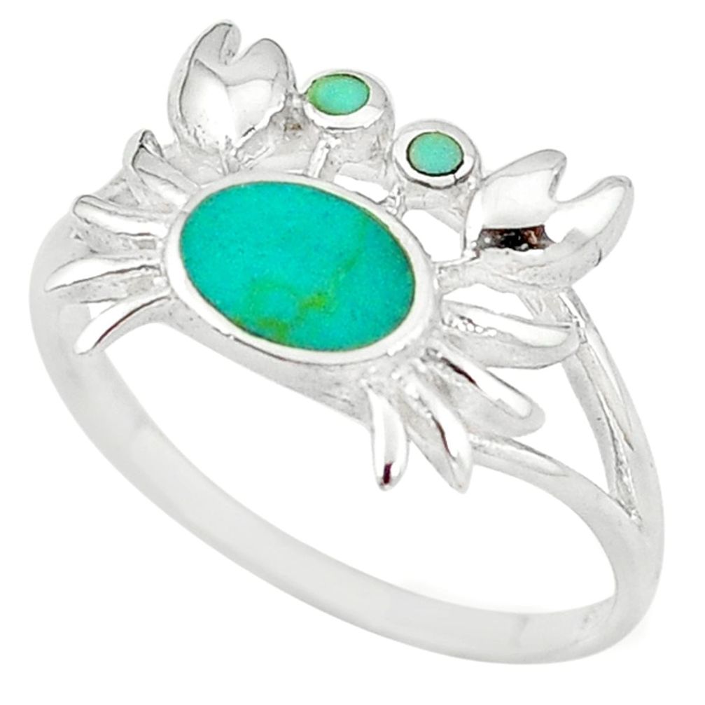 Clearance Sale-Fine green turquoise enamel 925 sterling silver crab ring size 5.5 a54991