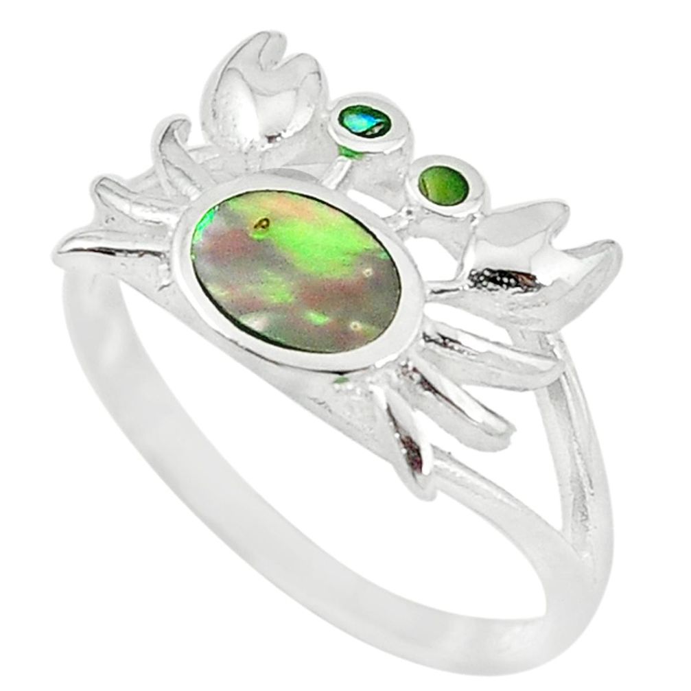 Clearance Sale-Green abalone paua seashell 925 sterling silver crab ring size 7 a54996