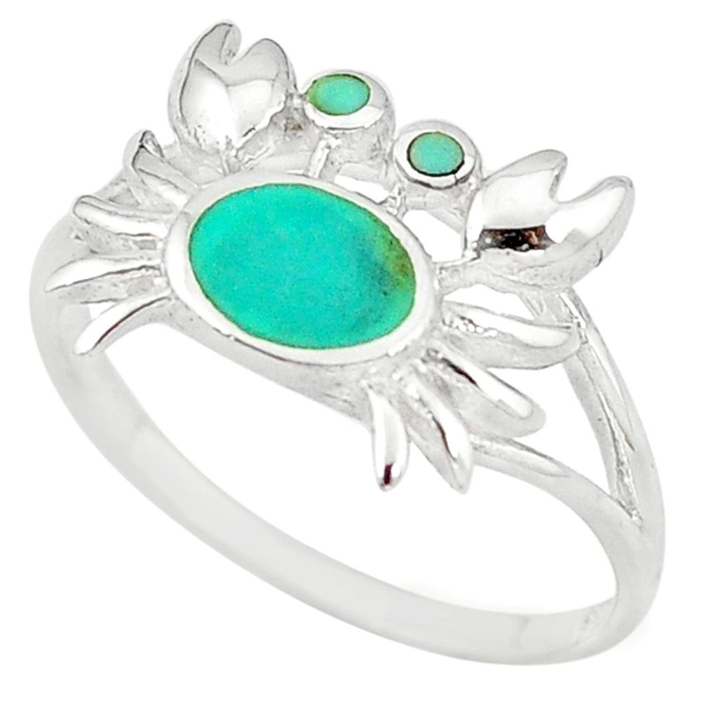 Clearance Sale-925 sterling silver fine green turquoise enamel crab ring size 8 a54997