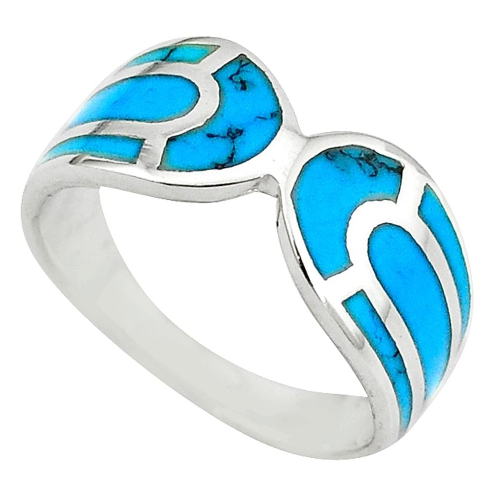 Fine blue turquoise enamel 925 sterling silver ring jewelry size 7 a55012