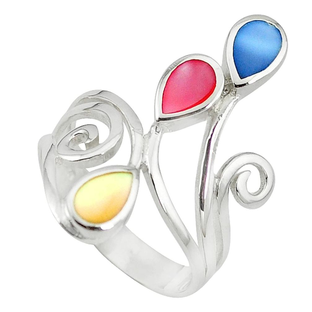 Clearance Sale-Blister pearl enamel 925 sterling silver ring jewelry size 8 a55031