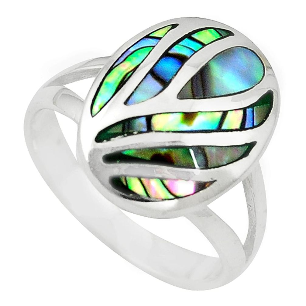 Clearance Sale-Green abalone paua seashell enamel 925 silver ring jewelry size 8 a55048