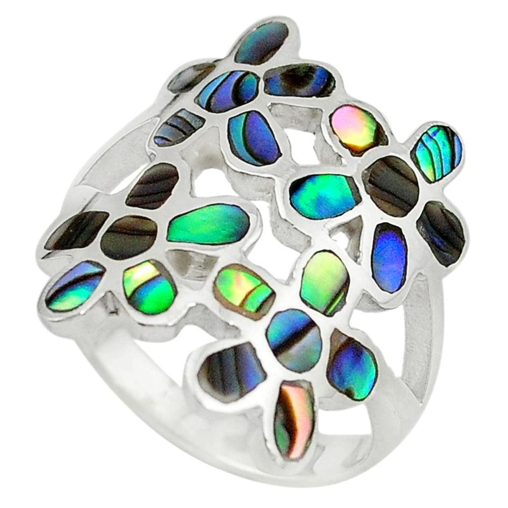 Clearance Sale-925 silver green abalone paua seashell flower ring jewelry size 7 a55083