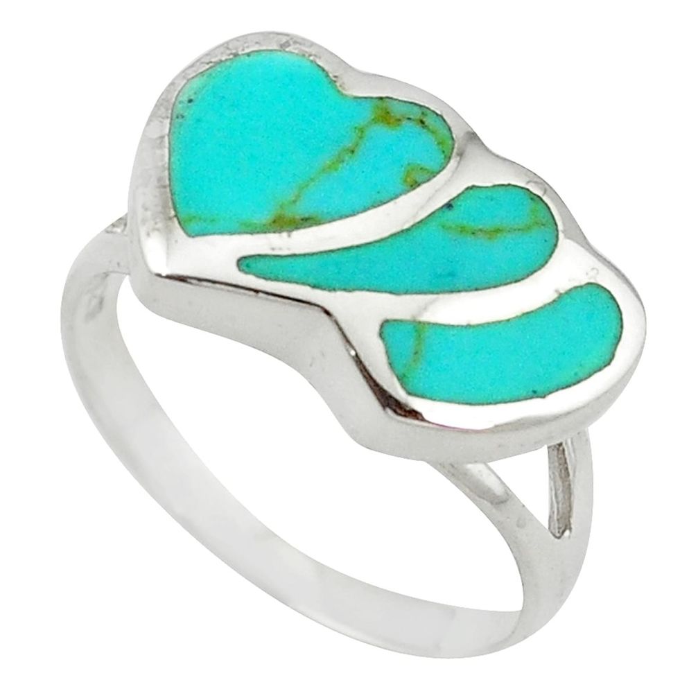 Clearance Sale-925 sterling silver fine green turquoise enamel heart ring size 7.5 a55133